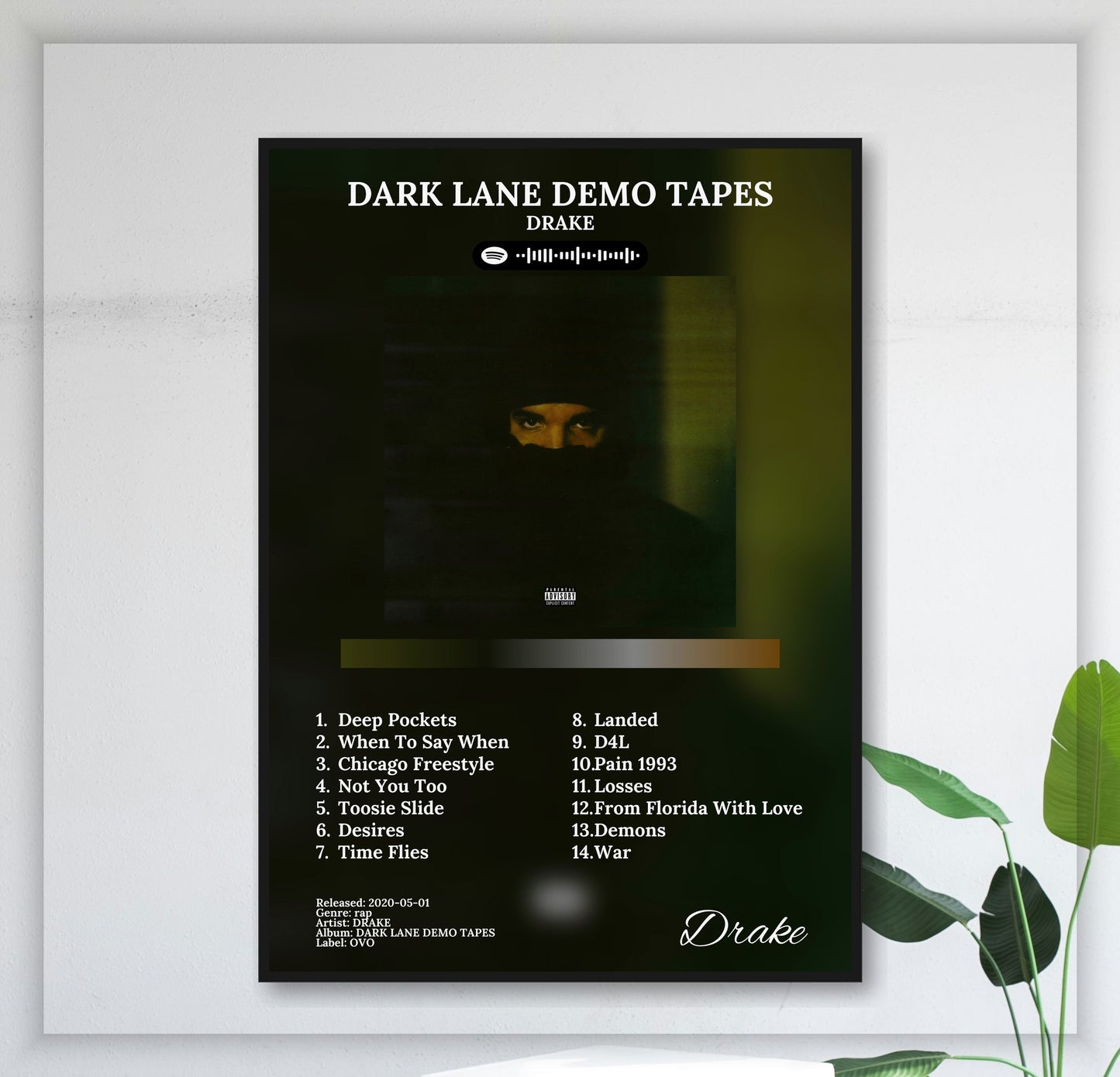 drake-dark-lane-demo-tapes juliste seinällä