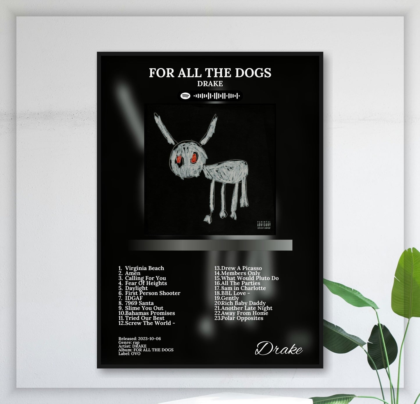 drake-for-all-the-dogs juliste seinällä