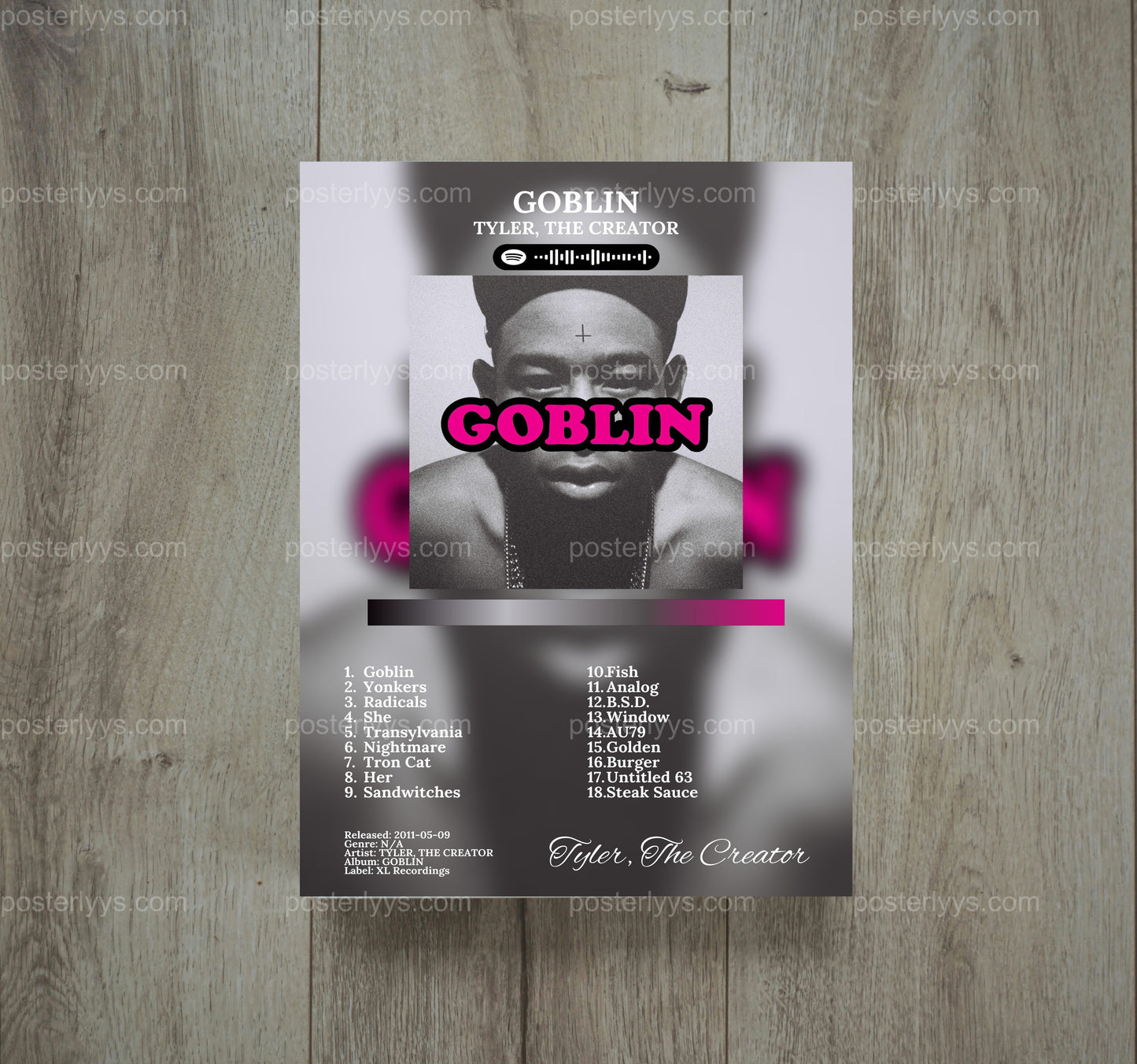 Tyler, The Creator 'Goblin' Album Art Poster With Spotify Code - Wall Mockup