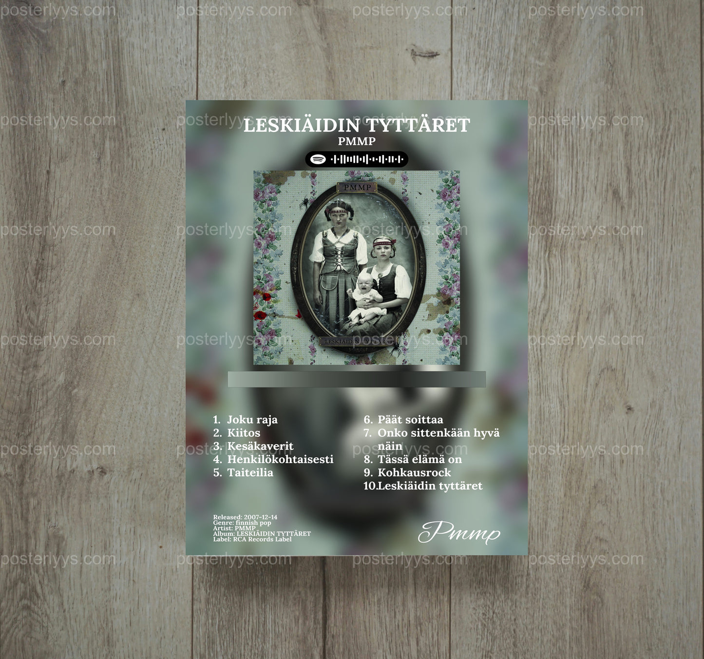 Pmmp "Leskiäidin Tyttäret" Album Art Poster – Iconic Finnish Pop - Wall Mockup