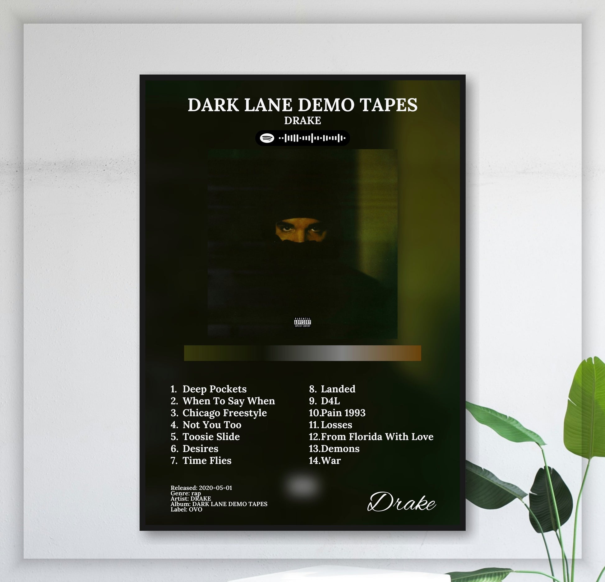 drake-dark-lane-demo-tapes juliste seinällä