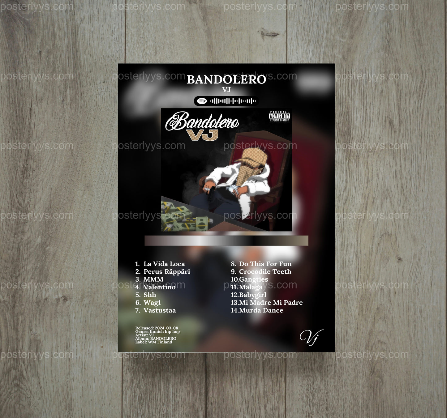 Bandolero Vj Album Art Poster – Exclusive Finnish Hip Hop Art Print - Wall Mockup