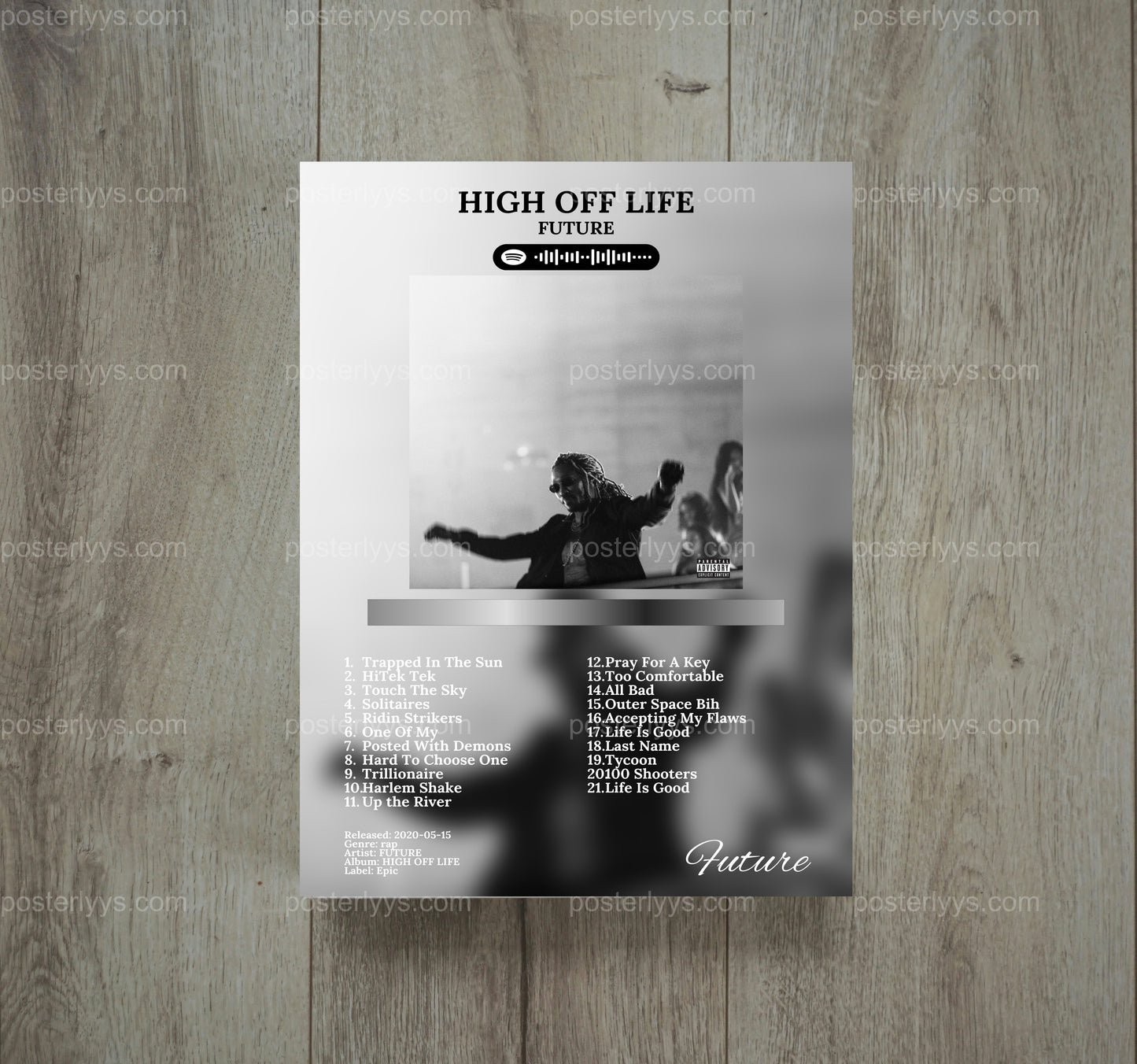 Future 'High Off Life' Album Art & Tracklist Poster – Iconic Hip-Hop Wall Art - Wall Mockup