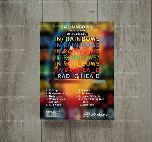 Radiohead 'In Rainbows' Album Art Poster – Iconic Indie Rock Print With Vibrant, Textured Design - Wall Mockup