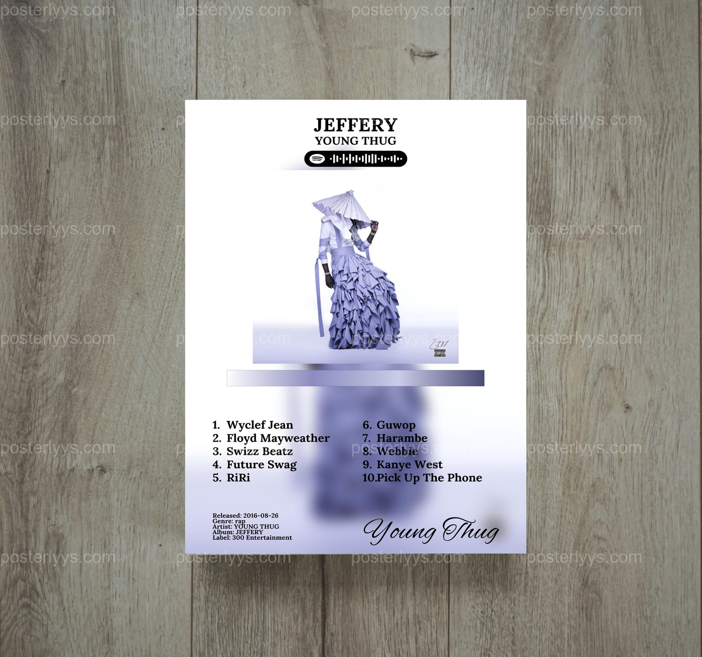 Young Thug'S 'Jeffery' Album Art Poster – Iconic Lilac Chic & Spotify Code Art Print - Wall Mockup