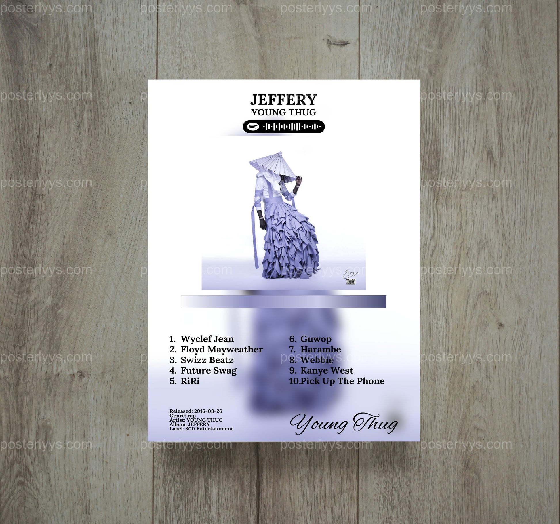 Young Thug'S 'Jeffery' Album Art Poster – Iconic Lilac Chic & Spotify Code Art Print - Wall Mockup