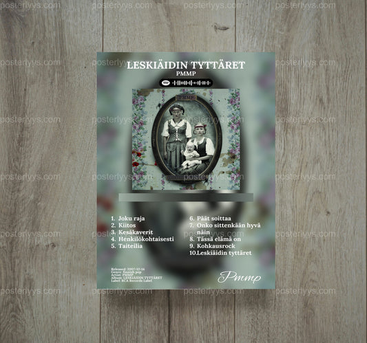 Pmmp "Leskiäidin Tyttäret" Album Art Poster – Iconic Finnish Pop - Wall Mockup