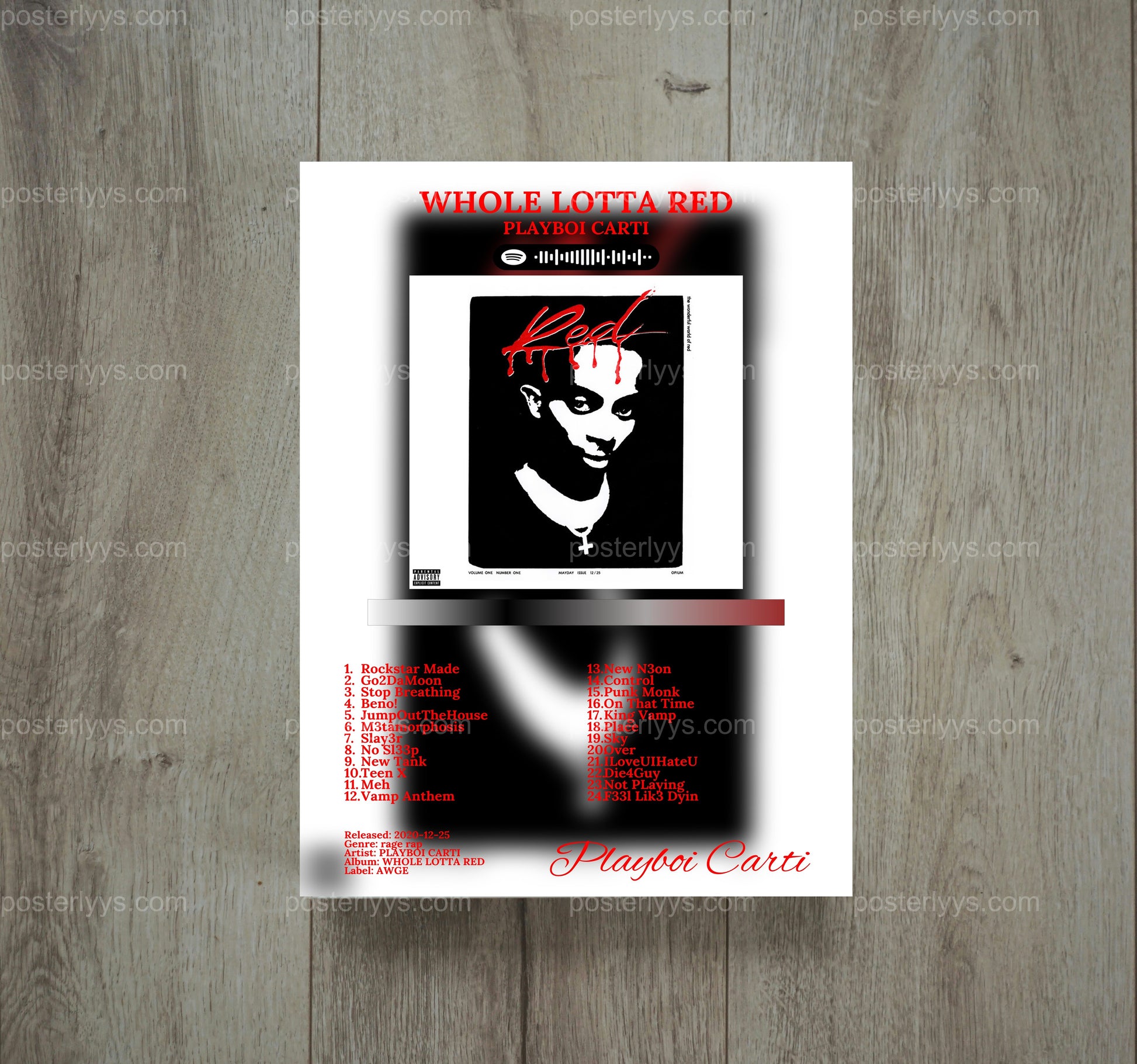 Playboi Carti 'Whole Lotta Red' Album Cover Poster – Iconic Music Art Print In Various Sizes - Wall Mockup