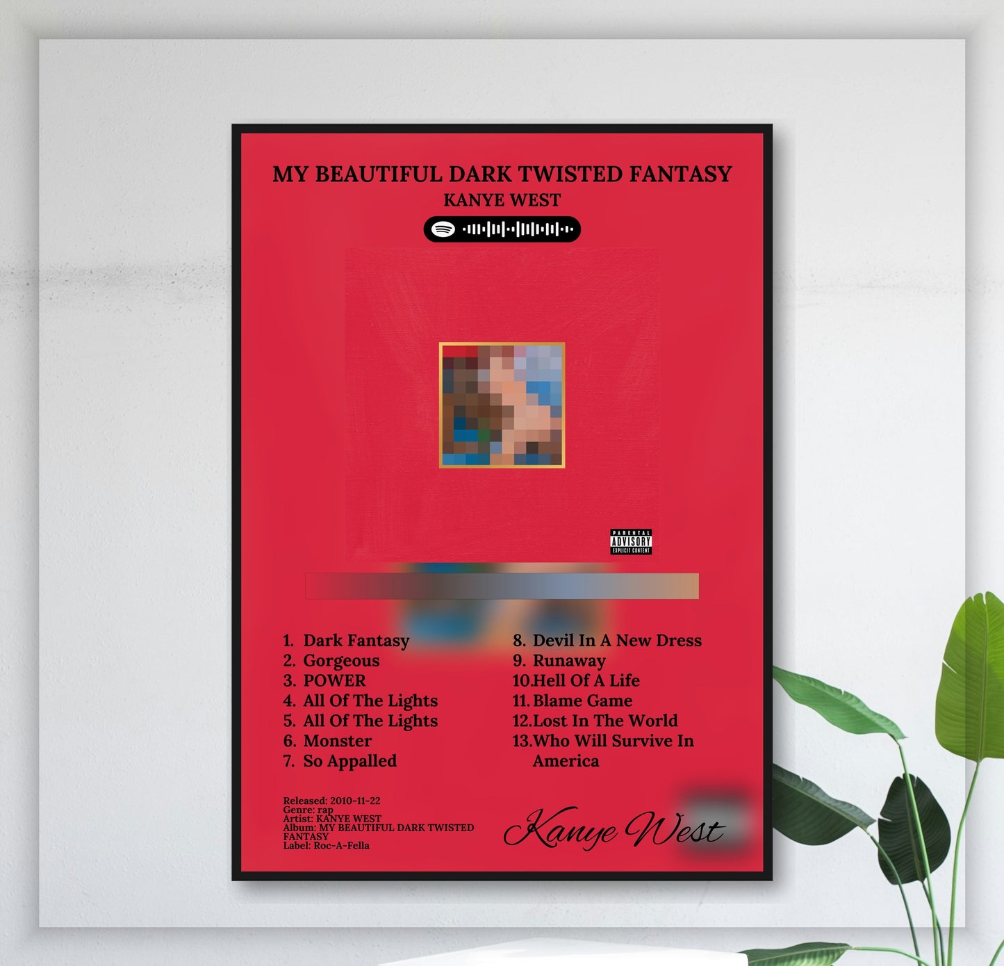 kanye-west-my-beautiful-dark-twisted-fantasy juliste seinällä