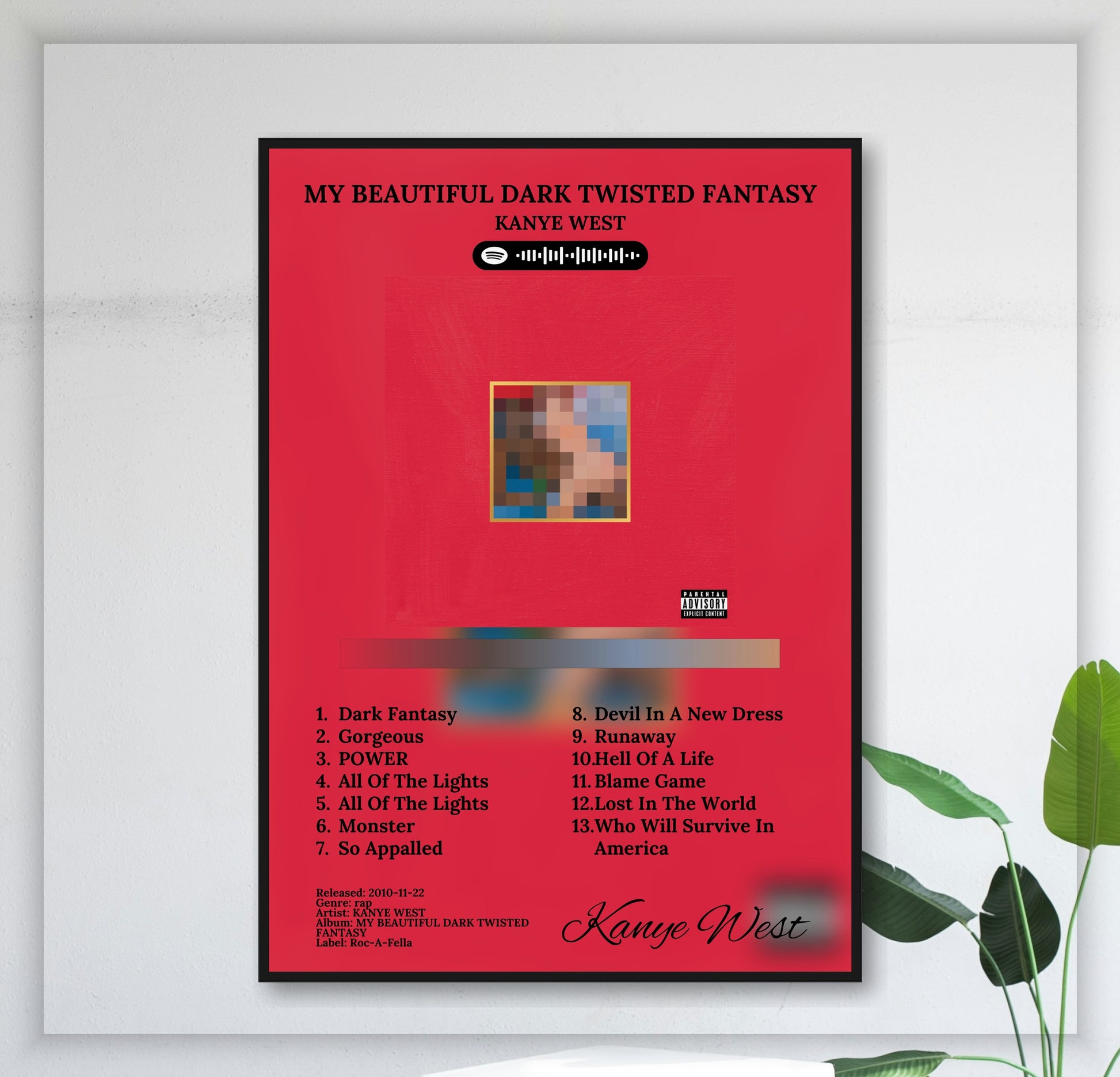 kanye-west-my-beautiful-dark-twisted-fantasy juliste seinällä